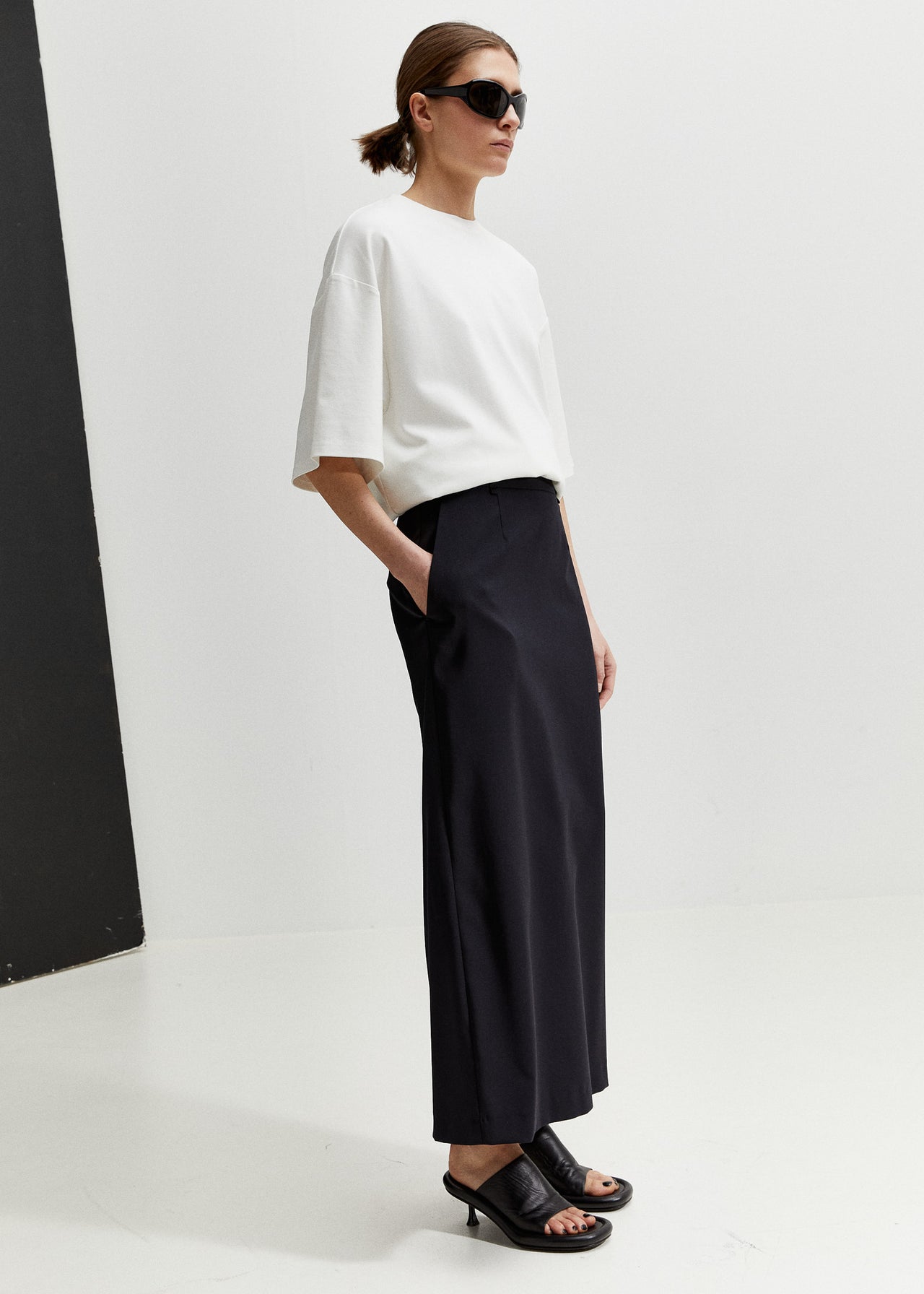 Tailored Long Skirt Dark Blue