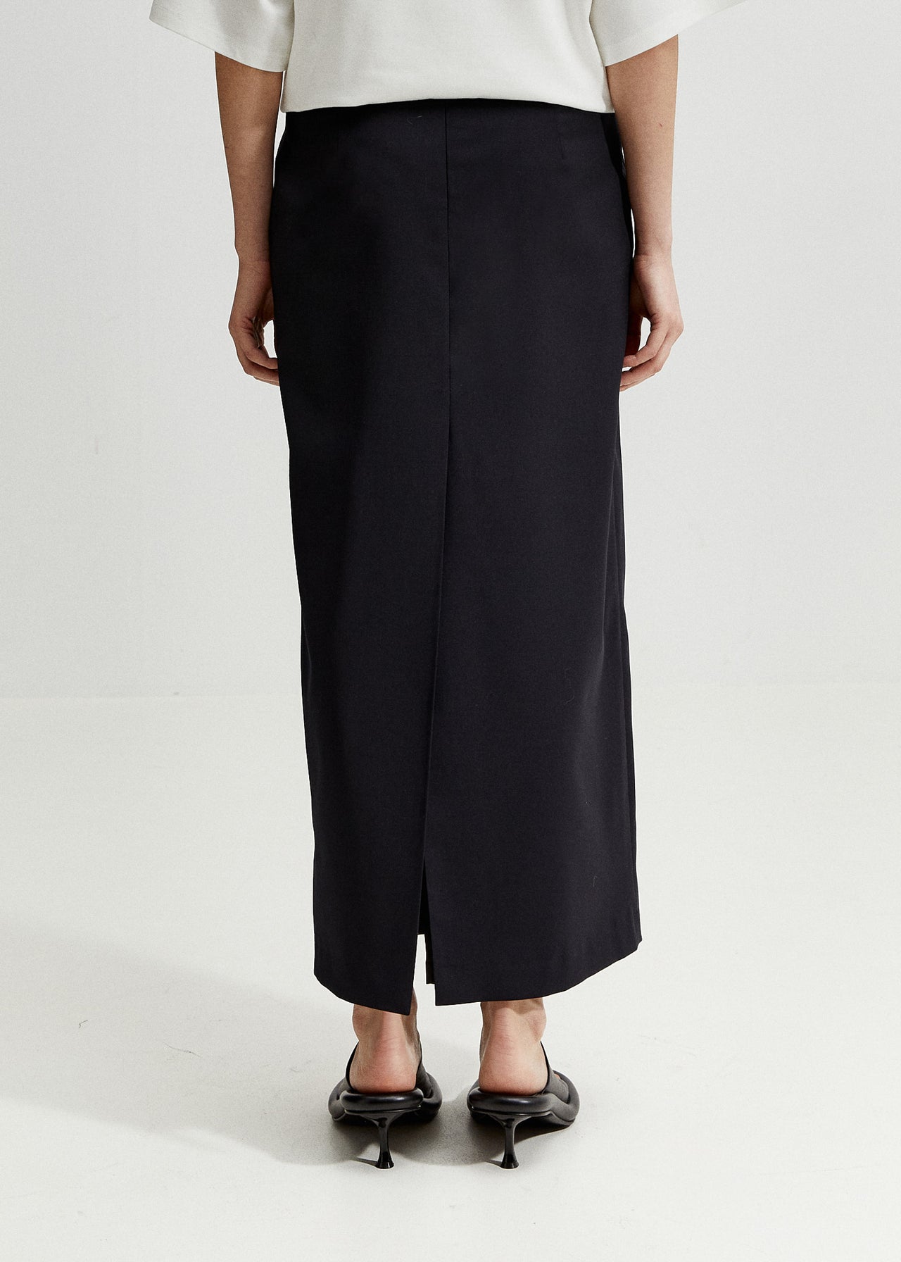 Tailored Long Skirt Dunkelblau mit hohem Schlitz