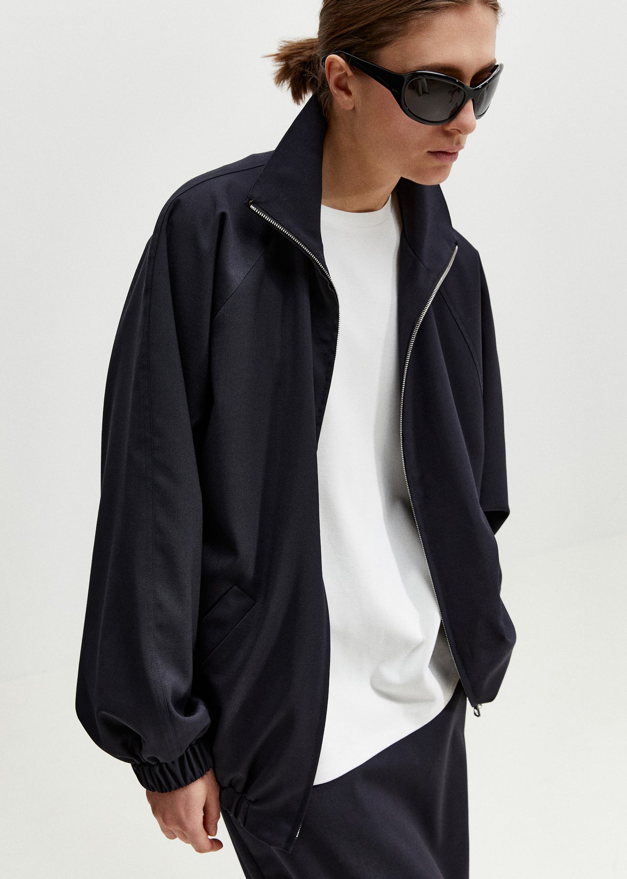 Tailored Track Jacket Dunkelblau mit Zwei-Wege-Reißverschluss