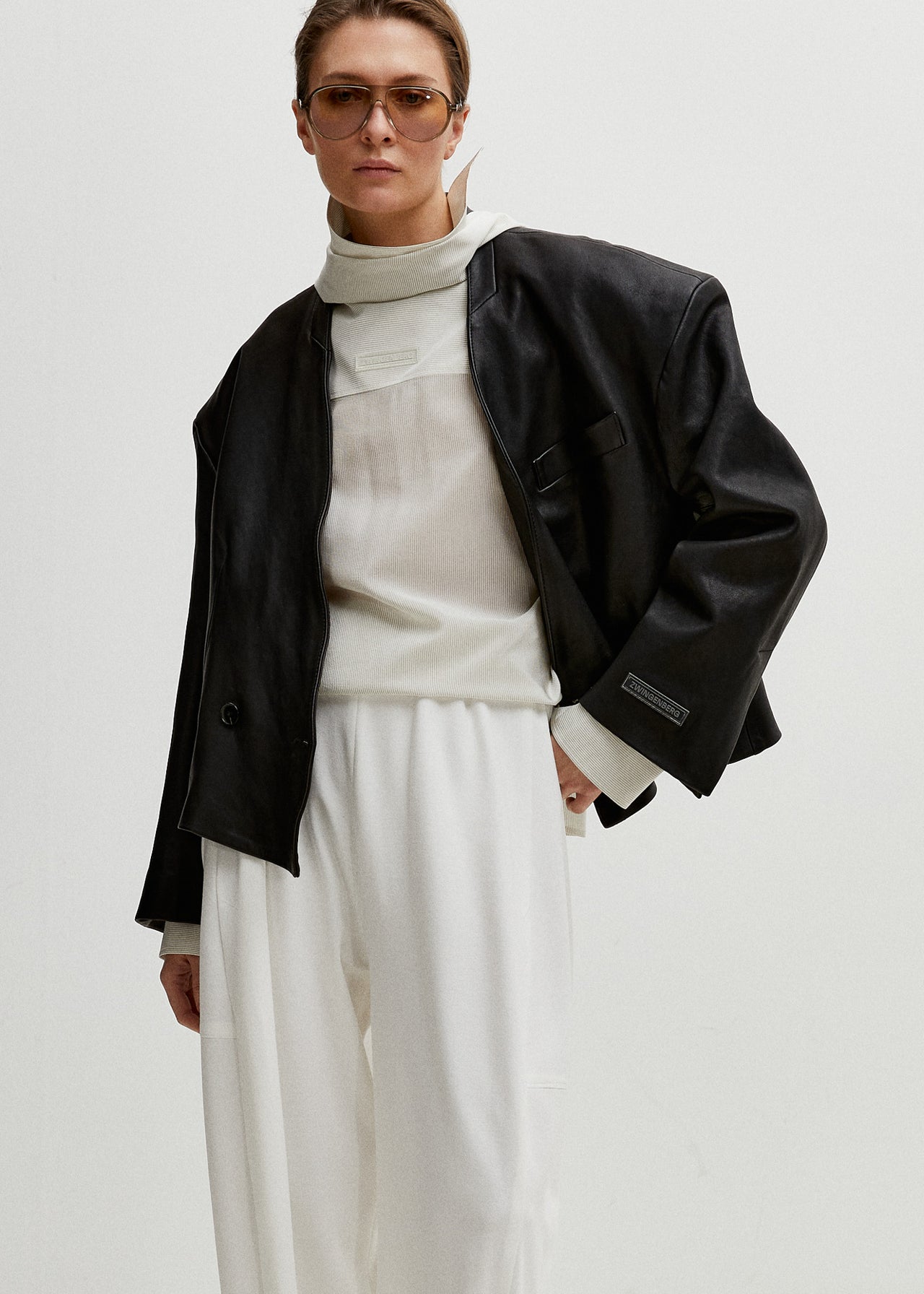 Cropped Blazer Schwarz Leder