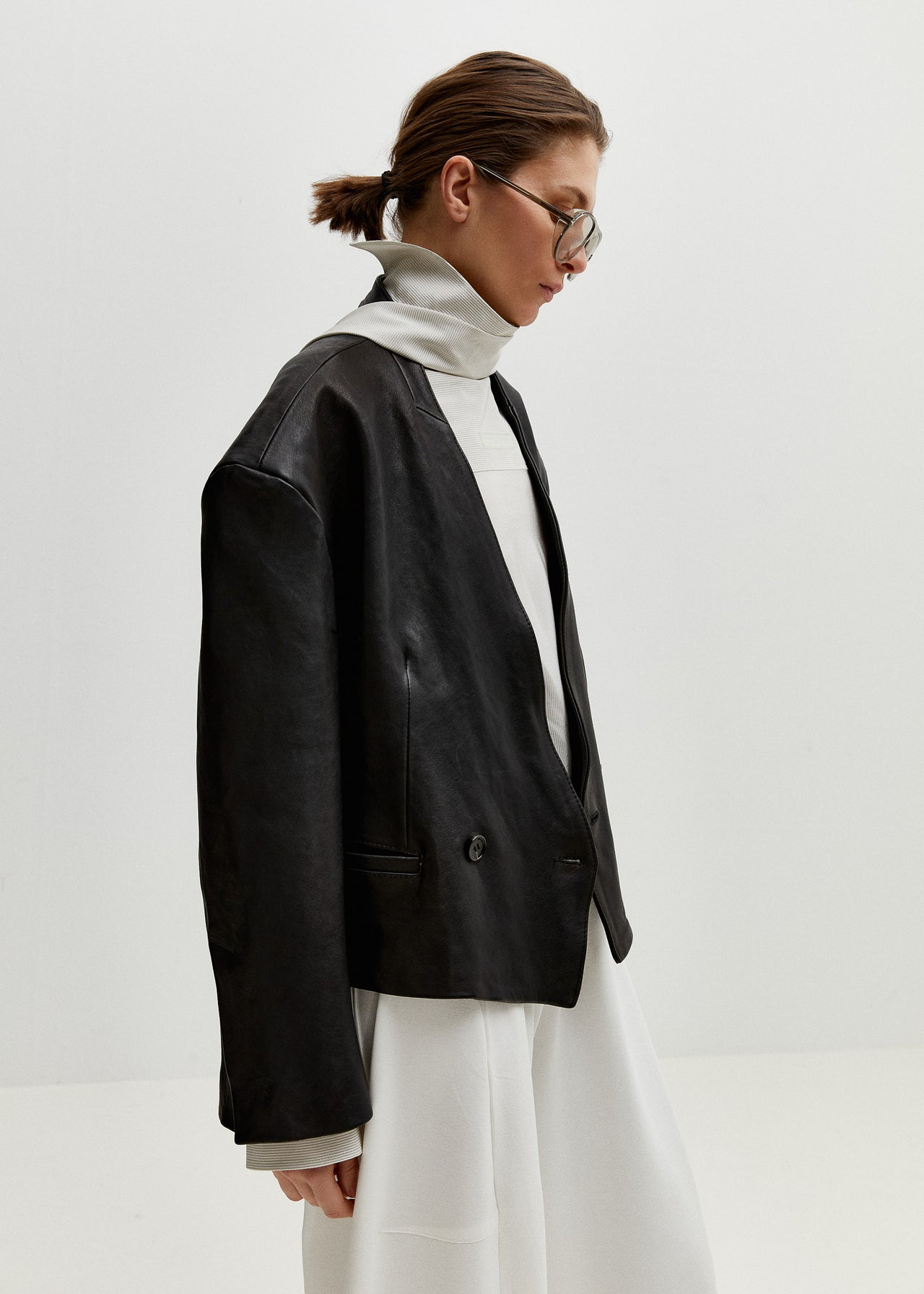 Cropped Blazer Black Leather