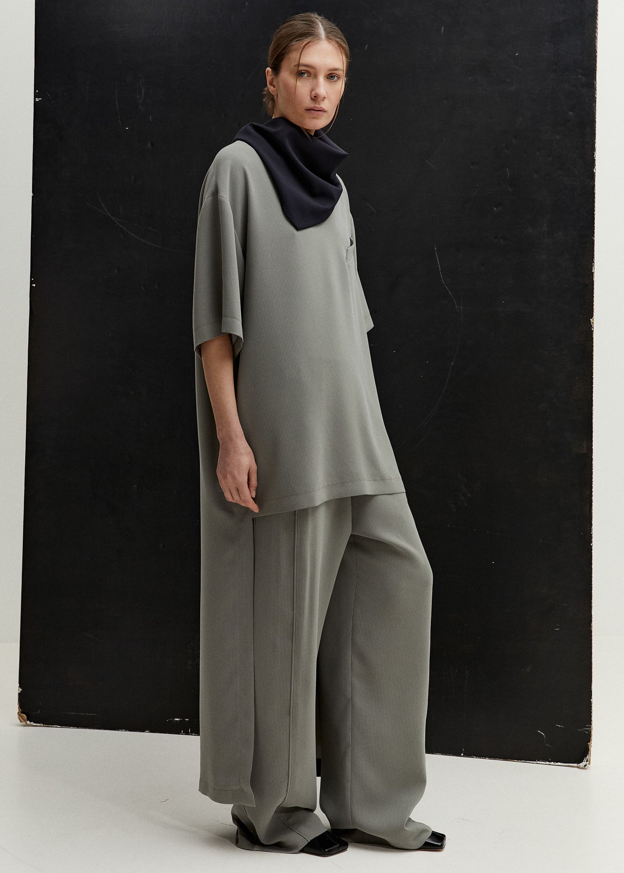 Tailored T-Shirt Dress Sage Pinstripe