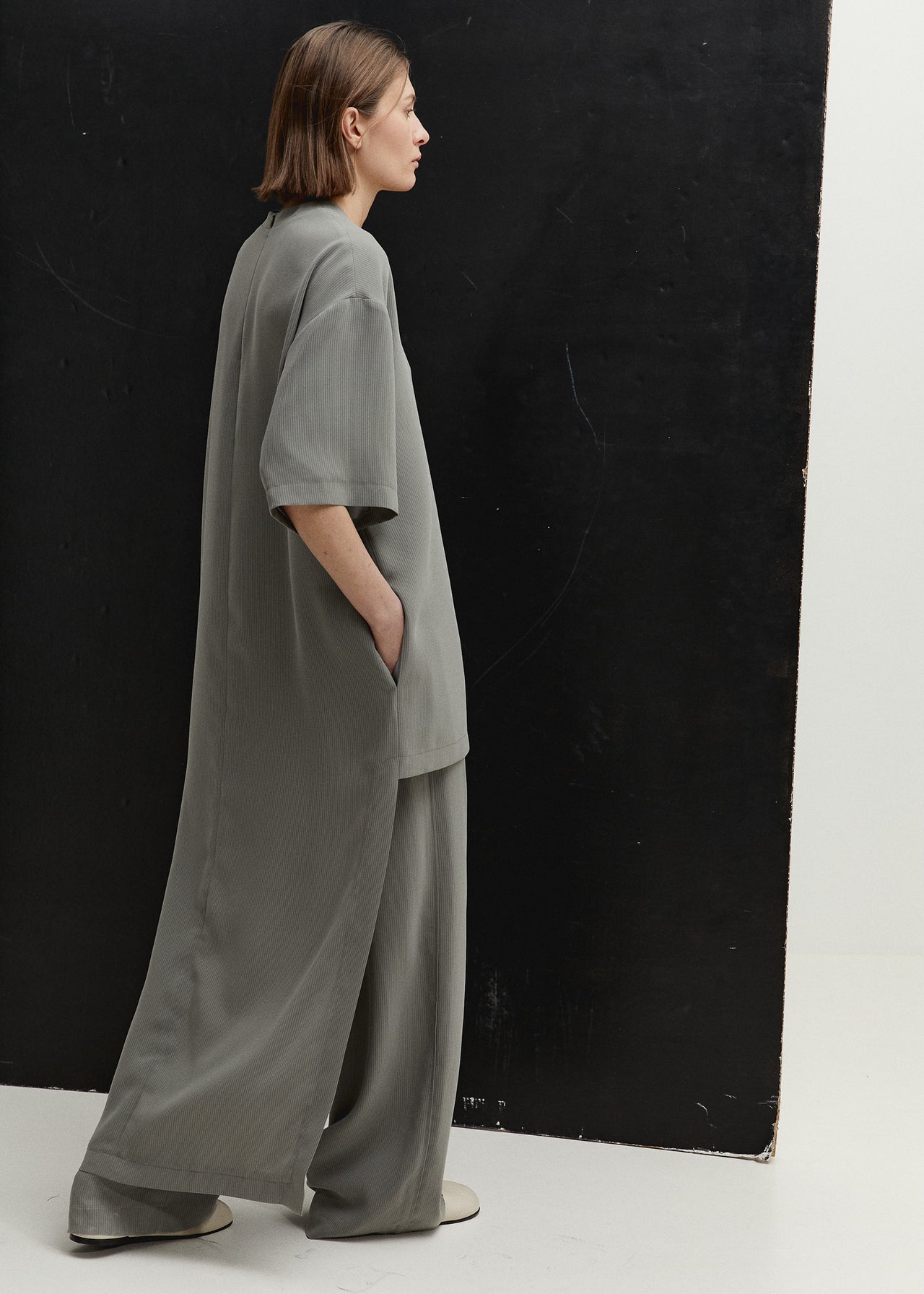Tailored T-Shirt Dress Sage Pinstripe