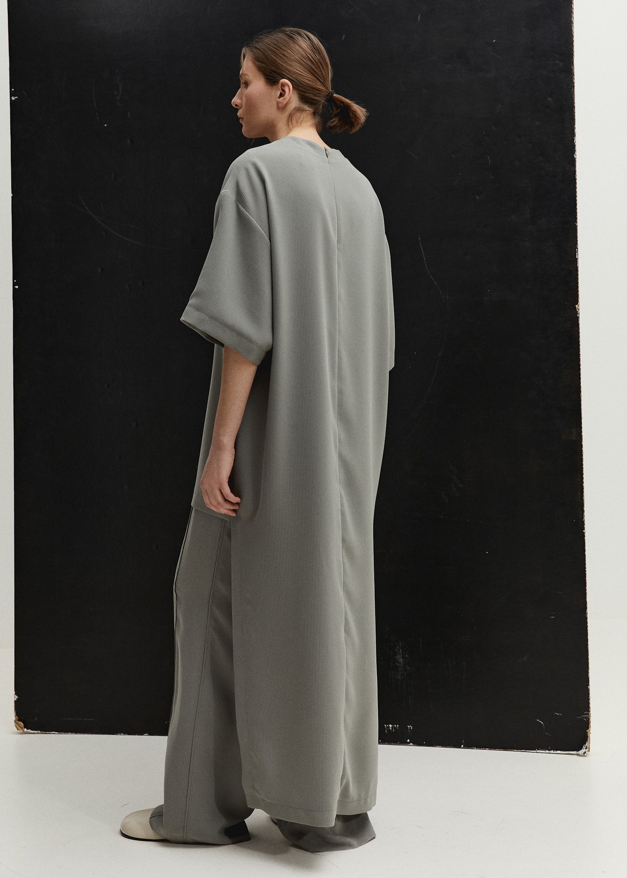 Tailored T-Shirt Dress Sage Pinstripe
