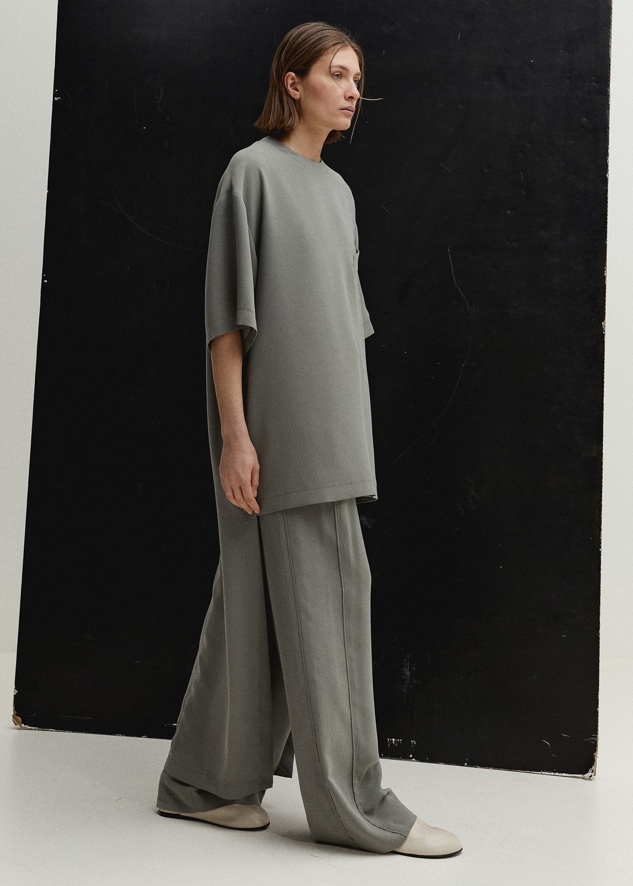 Tailored T-Shirt Dress Sage Pinstripe