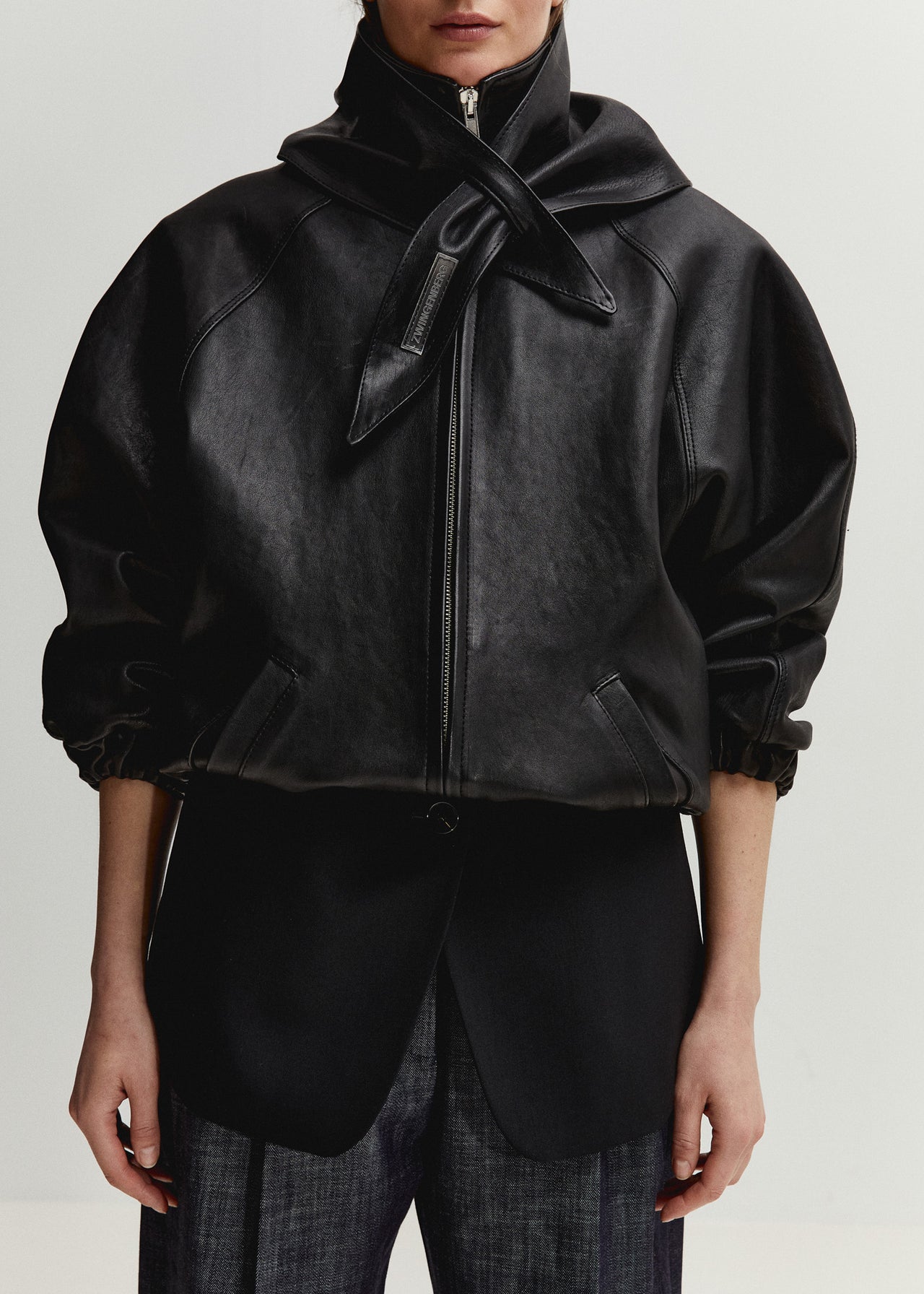 Tailored Track Jacket Black Leather