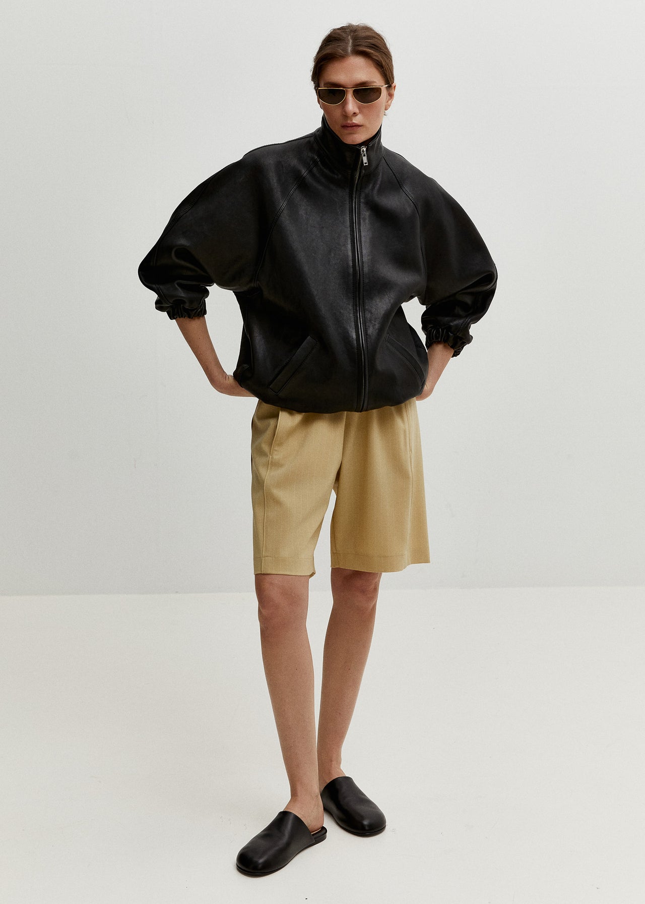 Tailored Track Jacket Schwarz Leder